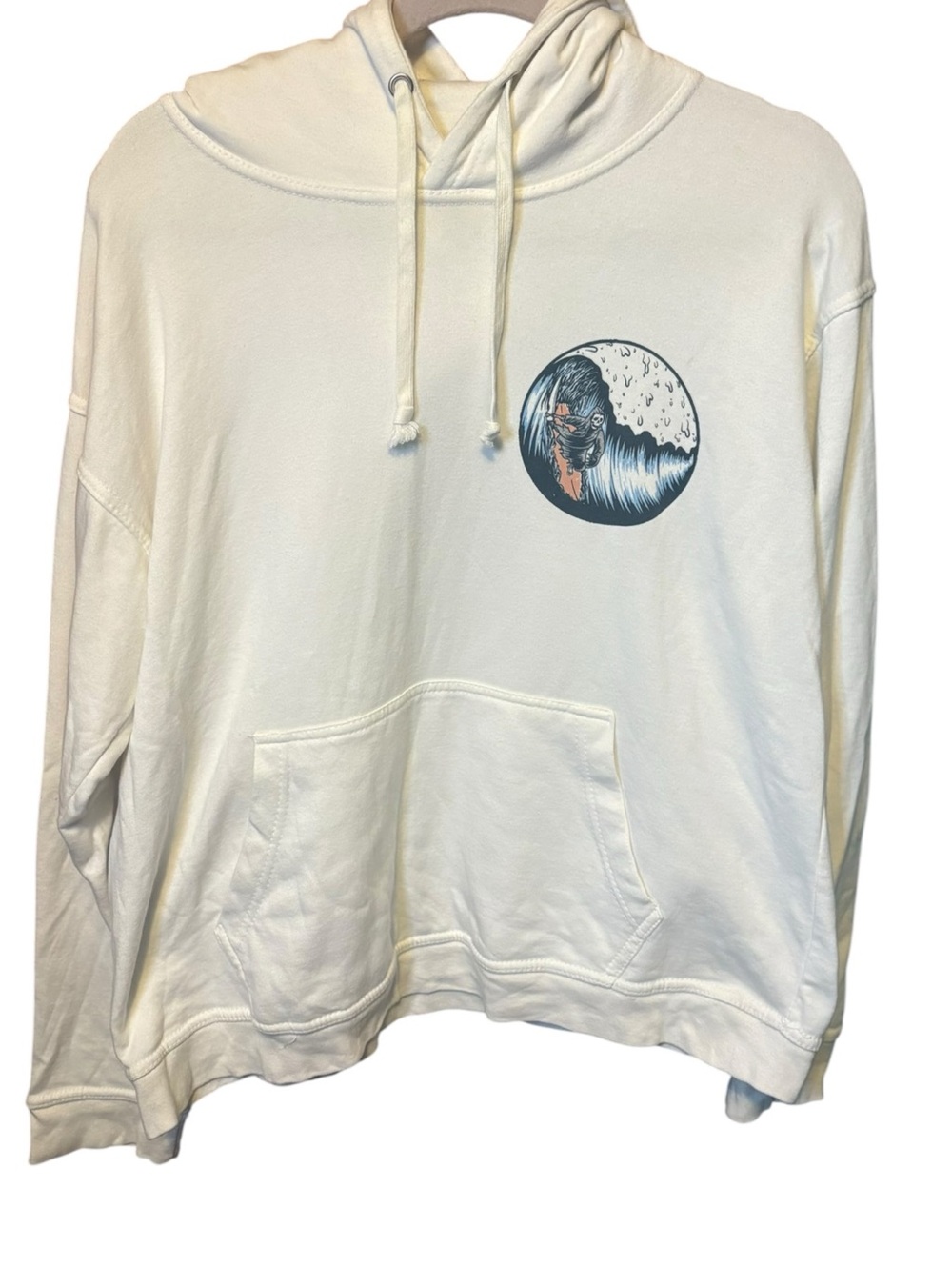 Call Your Mother Grim Reaper Surf Graphic Hoodie Unisex Large Cream